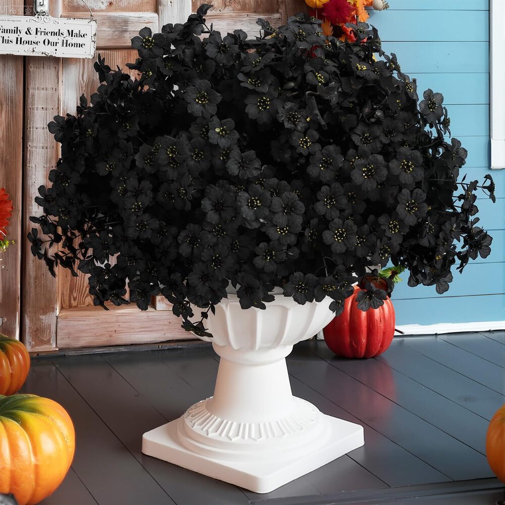 6222 24 Bundles Halloween Artificial Flowers Outdoor Black Eucalyptus UV